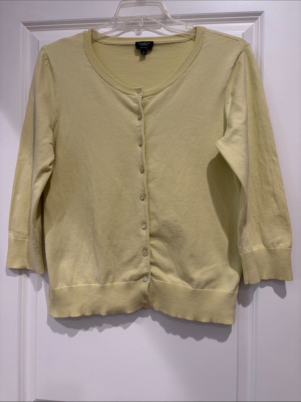 Talbots  Lime Yellow Button-Front Women's 3/4 Sleeve Cardigan, Large